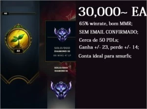 CONTA DIAMANTE 3 SMURF 30K EA SEM EMAIL CONFIRMADO - League of Legends LOL