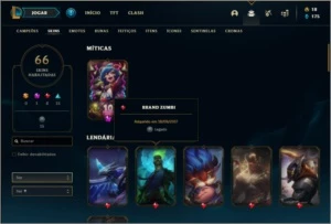 Conta unranked com 105 champs e 66 skins - League of Legends LOL