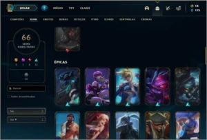 Conta unranked com 105 champs e 66 skins - League of Legends LOL