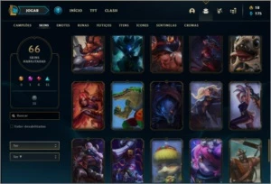 Conta unranked com 105 champs e 66 skins - League of Legends LOL