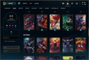Conta unranked com 105 champs e 66 skins - League of Legends LOL