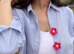 Kit de 30 Flores de Crochê para Aplique com Elástico - Artesanato e Personalizados