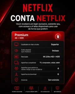 Netflix 4 Telas Premium 30 Dias - Assinaturas e Premium