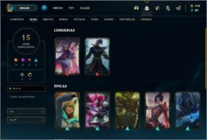 Conta platina 1 / platina 4 com 15 skins e 43 champs - League of Legends LOL