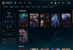 Conta ouro 3 com 60 Champs e 24 Skins - League of Legends LOL