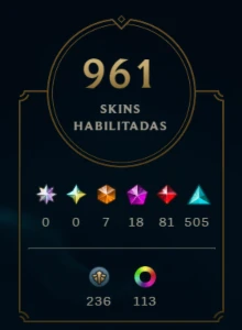 Conta LoL platina Full champs, quase 1 mil skins - League of Legends