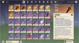 conta ar 56 com várias armas e personagens 5* - Genshin Impact