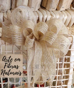 Laço de Juta (M) - Triplo Natural com Ouro - Artesanato e Personalizados