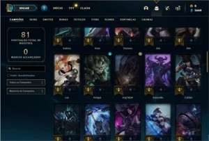 Conta diamante 2 com 56 Champs e 15 Skins + 4 Fragmentos - League of Legends LOL