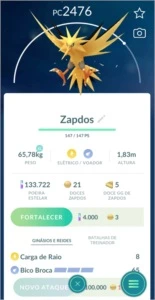 Zapdos Pokémon Go - (Leia a Descrição) Lendário PC 2200+