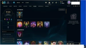 conta em oferta platina 1 com 232 skins e tods os campeao - League of Legends LOL