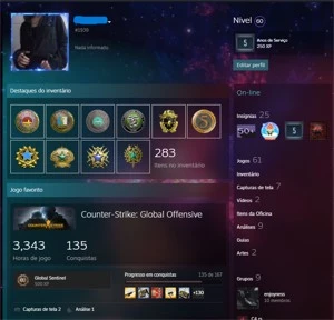 conta steam cs go 11 medalhas, 3343 horas de jogo, nível 60 - Counter Strike