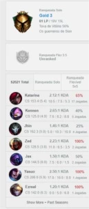 Conta gold 3 com skin da katarina - League of Legends LOL