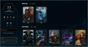 CONTA LOL //33 SKINS //105 CHAMPS //LVL 206 //GOLD2 - League of Legends