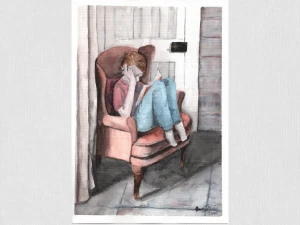 Aquarela Original Menino Lendo A4 - Sem Moldura