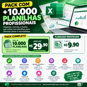 Pack com +10.000 Planilhas Excel Editáveis - Planilhas e Dashboards