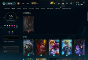 Prata 4 com 140 Champs e 56 Skins ( MID / ADC / JG ) - League of Legends LOL