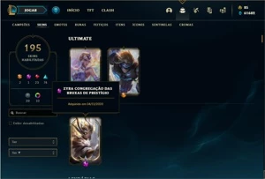 Conta prata 4 com TODOS os champs e 195 Skins + 1 Prestigio - League of Legends LOL