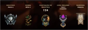 Conta lol, lv 75, 179 skins, 3 ultimate, 3 gemas, 115 pontos - League of Legends