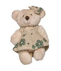 Ursinha Bege com Vestido Florido Verde - Artesanato e Personalizados
