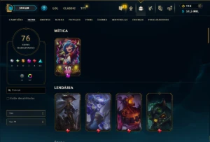 Ouro 3 com 115 Champs e 76 Skins - League of Legends LOL