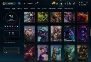 Ouro 3 com 115 Champs e 76 Skins - League of Legends LOL