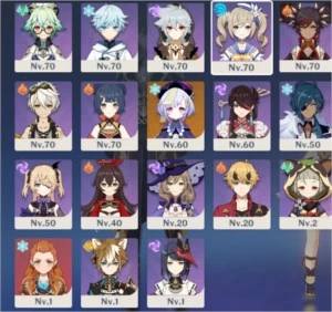 Conta genshin impact AR 56 9 personagens 5* 4 armas 5*