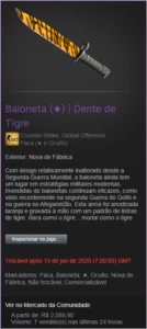 CSGO SKIN - Baioneta (★) | Dente de Tigre (Nova de Fábrica) - Counter Strike