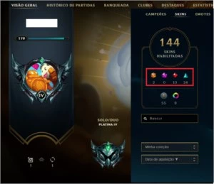 Conta de LoL 144 Skins Platina IV - League of Legends