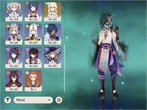 Ar45. Xiao + lança de jade/ mona e keqing, 3 armas t5 - Genshin Impact