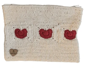 Necessaire de Crochê com Corações - 22x17cm - Cru - Artesanato e Personalizados
