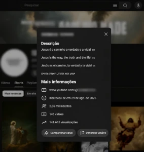 Canal YouTube Cristão com 2 Mil Inscritos e 141 Mil Views - Redes Sociais