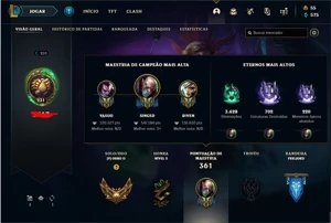 conta main league of legends, 138 skins, platina 1 LOL