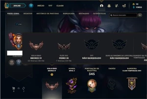 Conta bronze 4 com 125 Champs e 152 Skins + 4 Prestigios - League of Legends LOL