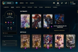 Conta bronze 4 com 125 Champs e 152 Skins + 4 Prestigios - League of Legends LOL