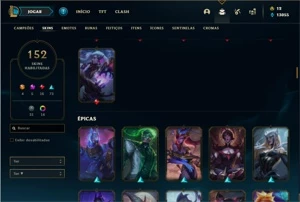 Conta bronze 4 com 125 Champs e 152 Skins + 4 Prestigios - League of Legends LOL