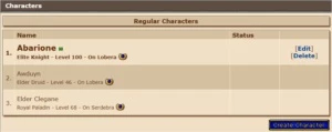 acc c/ Knight 100 Lobera Mage 46 Lobera Pally 68 Serdebra - Tibia