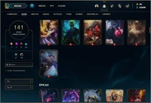 Conta platina 3 com todos os champs e 141 skins 6 Vitoriosas - League of Legends LOL