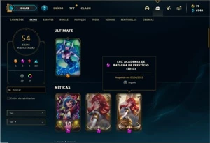 Conta ouro 4 com 63 Champs e 54 Skins + 2 Prestigios da LUX - League of Legends LOL