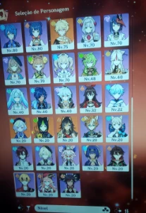 Conta de Genshin Impact com 13 personagens 5* e 5 armas 5*
