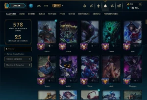 Unranked com TODOS os Champs e 161 Skins ( MID / TOP / JG ) - League of Legends LOL