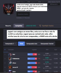 Conta de lol league of legends antiga s9 lv200 elo diamante