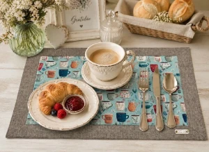 Kit Mesa Café: 4 Lugares e 2 Panos de Prato - Artesanato e Personalizados