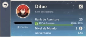 DILUC / AR 25 + 6 PERSONAGENS 4* - Genshin Impact