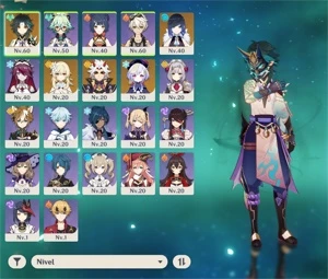 Itto, Yelan, Xiao+Lança de jade Ar32 - Genshin Impact