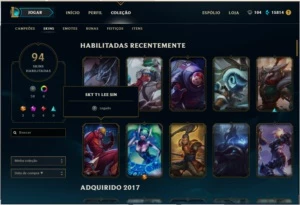 CONTA LEAGUE OF LEGENDS 94 SKINS, PRATA 5, 3 M7, 98 CAMPEÕES LOL