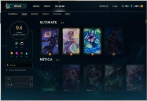 CONTA LEAGUE OF LEGENDS 94 SKINS, PRATA 5, 3 M7, 98 CAMPEÕES LOL