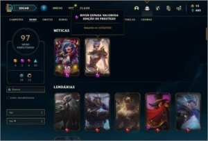 Conta Platina 1 com 88 Champs e 97 Skins + 1 Prestigio - League of Legends LOL