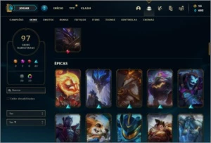 Conta Platina 1 com 88 Champs e 97 Skins + 1 Prestigio - League of Legends LOL