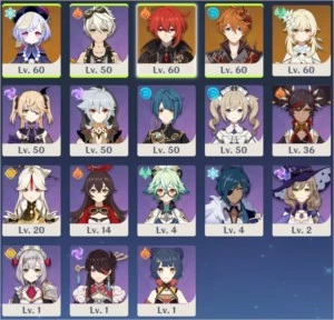 AR 36 - Diluc + Childe + Qiqi + Xingqiu - Genshin Impact